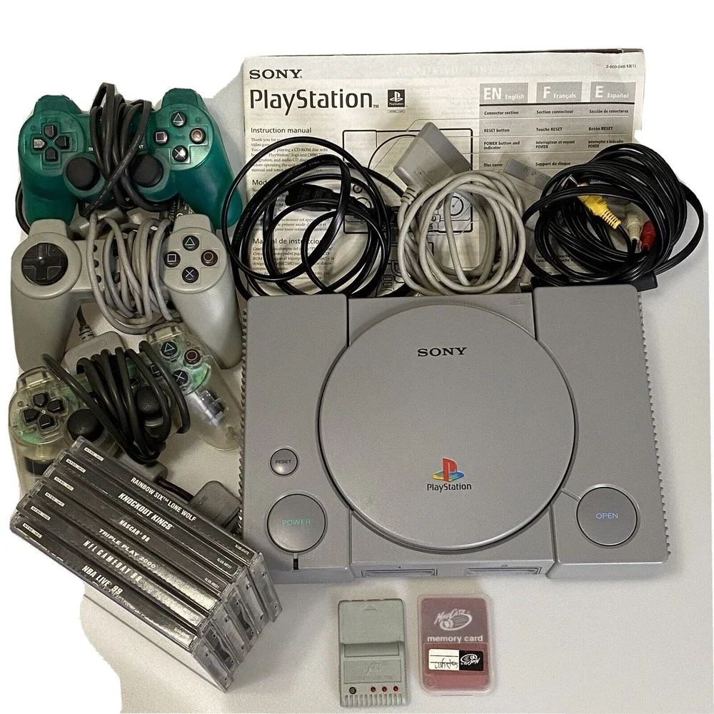 PlayStation 1 Console Bundle w/ 3 Controllers 6 games add. MEM card -WORKS NICE